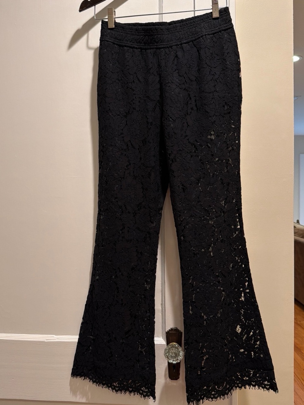 Black Lace Flare Pants - Women's Elegant Knit Overlay